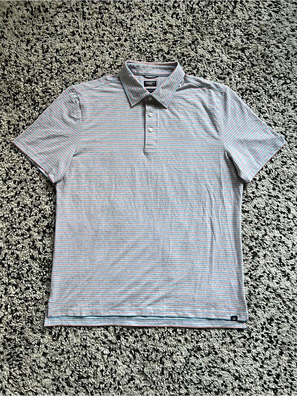 Faherty Reserve Movement Polo Shirt Horizon Line Stripe Soft Short Sleeve Large